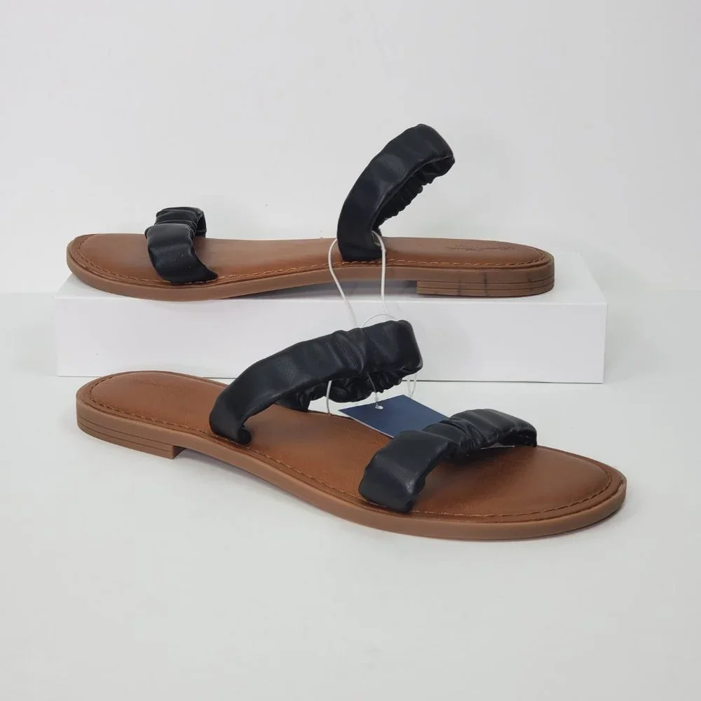 Universal Thread Black Brown Willow Slip-On Slide-On Flat Sandals NWT Size 9 1/2